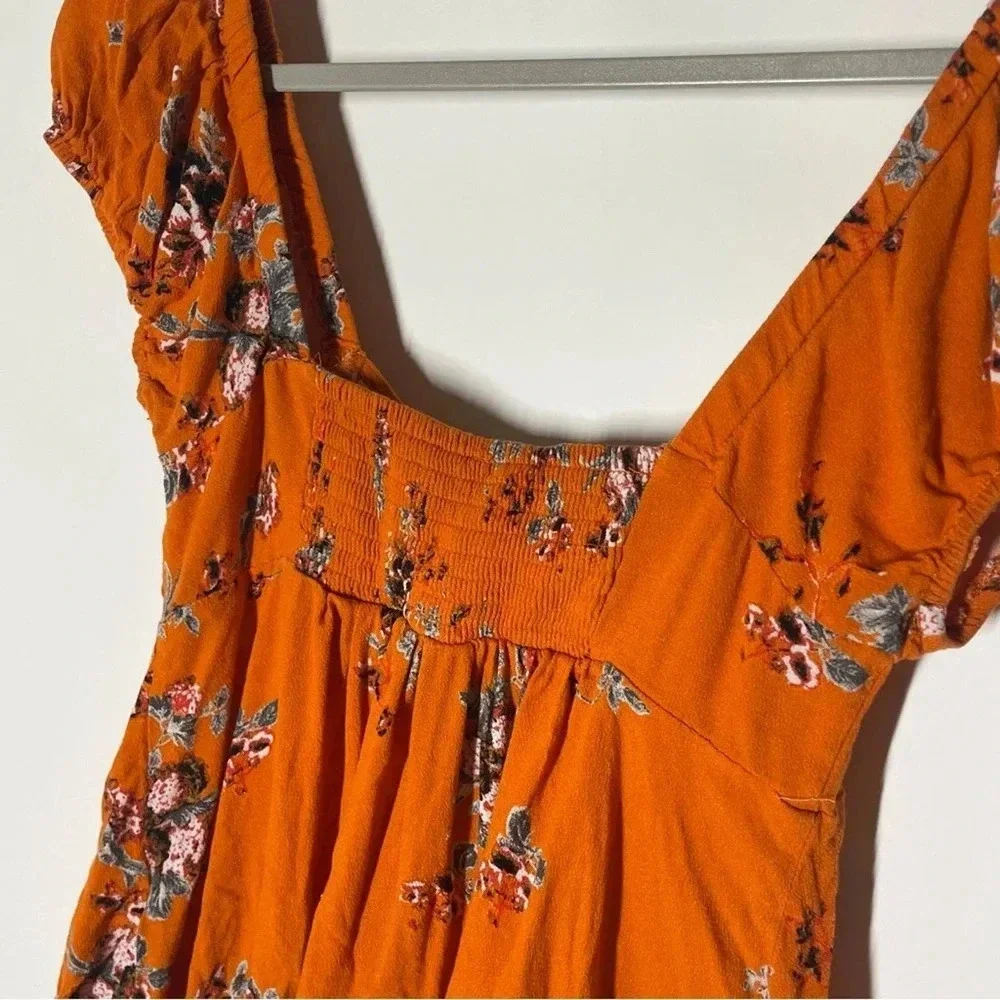 Free People Close to You Floral Burnt Orange Blouse Size Small
